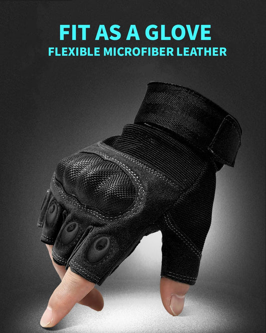 Shooting Gloves Hard Shell Knuckle Protection Leather Palm Motorcycle Gloves for Riding, Airsoft Gloves for Paintball Climbing Training